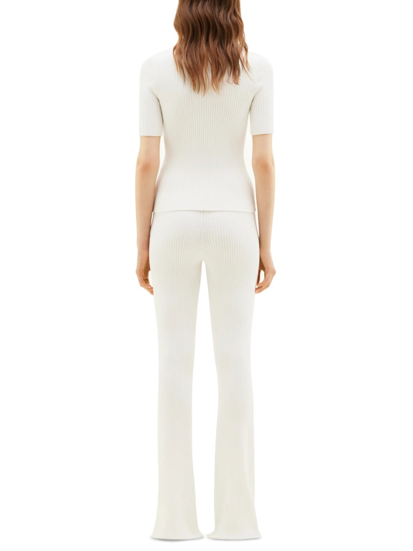 Courrèges Ribbed High Neck Short-sleeved Jumper With Subtle Logo Detail In White