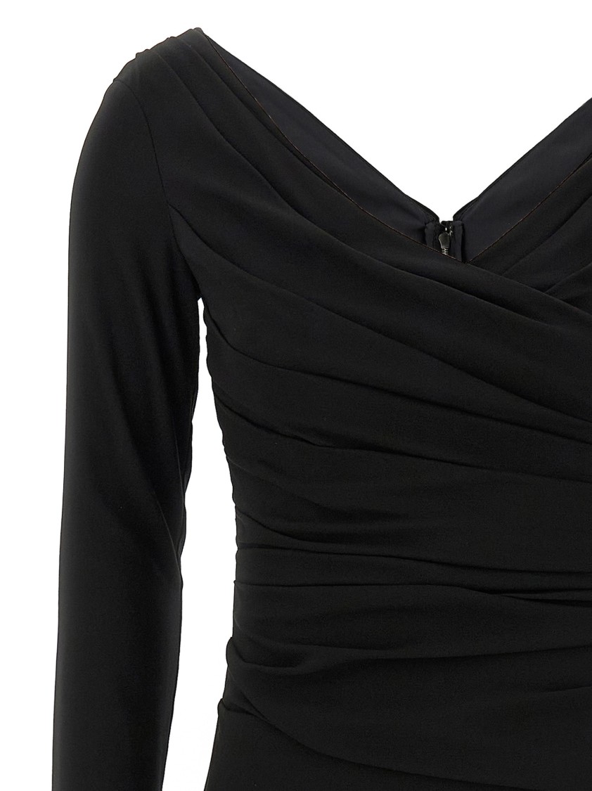 Dolce & Gabbana Draped V-neckline Midi Length Dress In Black