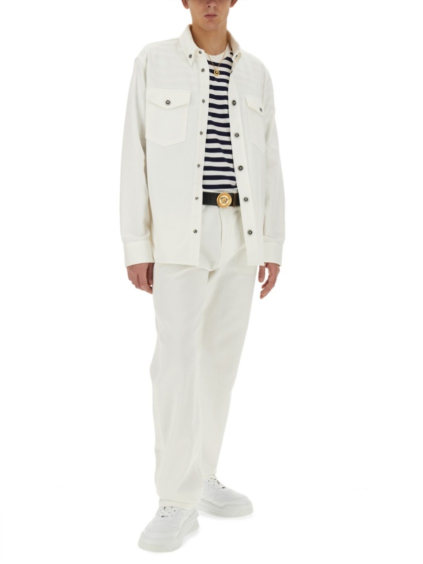 Shop Versace Striped T-shirt In Multicolor