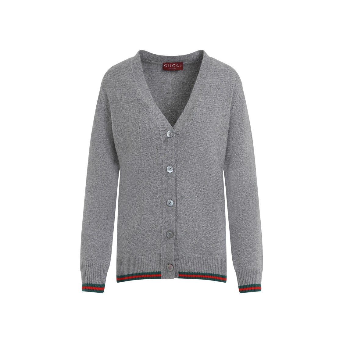 GUCCI GUCCI WEB GREY WOOL AND CASHMERE CARDIGAN