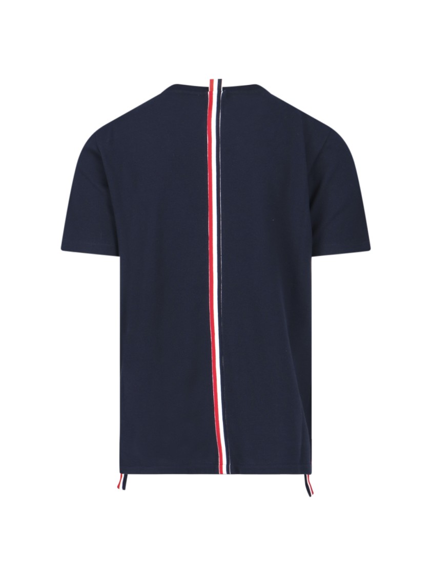 Thom Browne Crew Neck Cotton T-shirt With Distinctive Logo In Blue