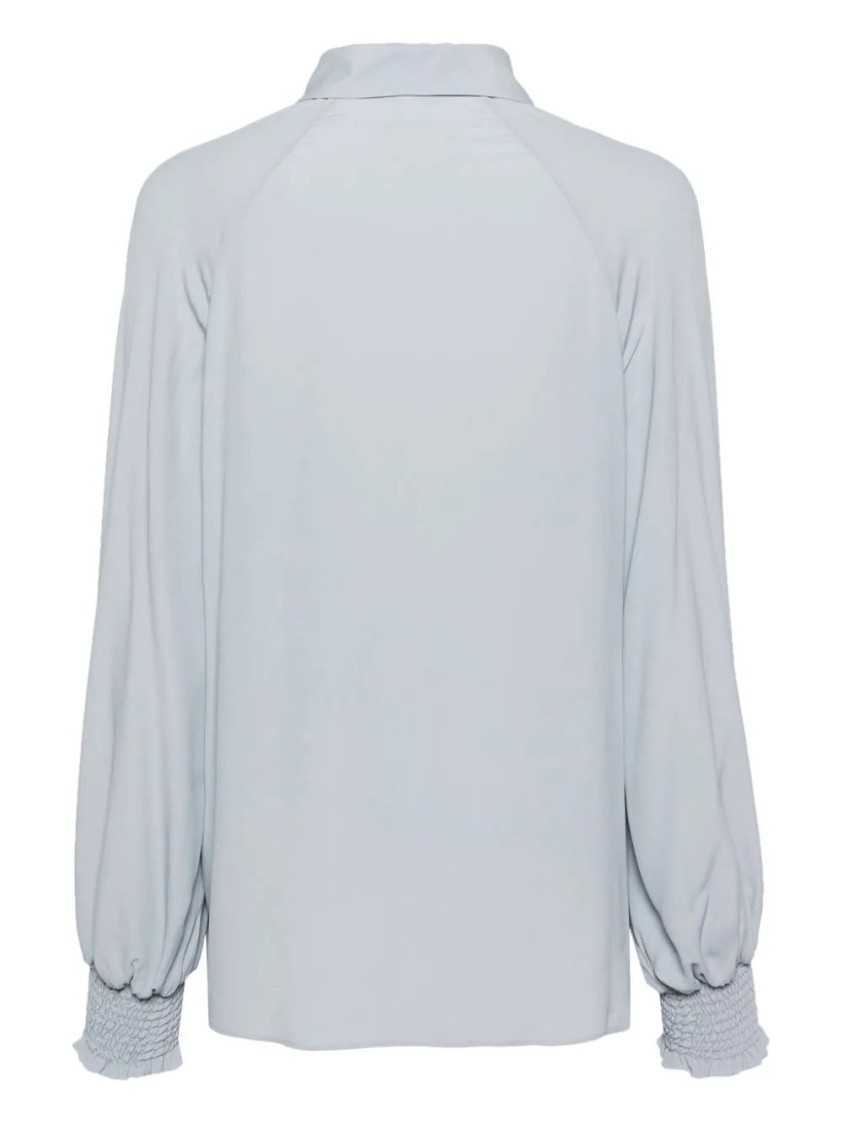 Eleventy Long Sleeve Silk Blend Shirt In Blue