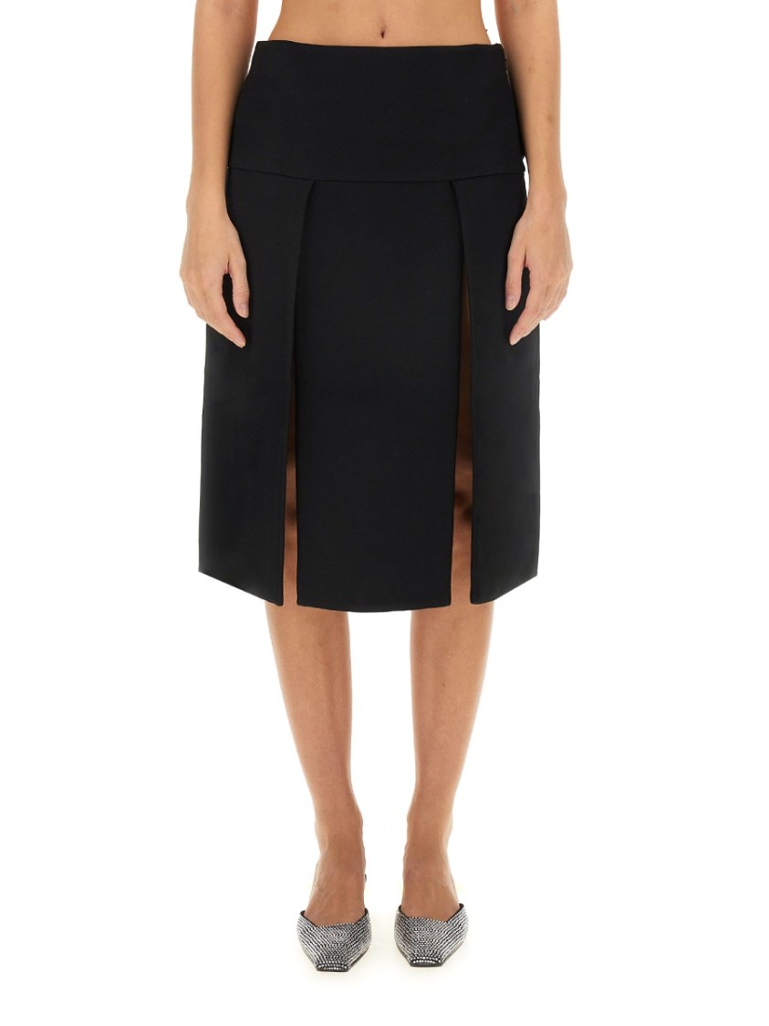 Khaite Kidd Pleated Leather Midi Skirt In Black