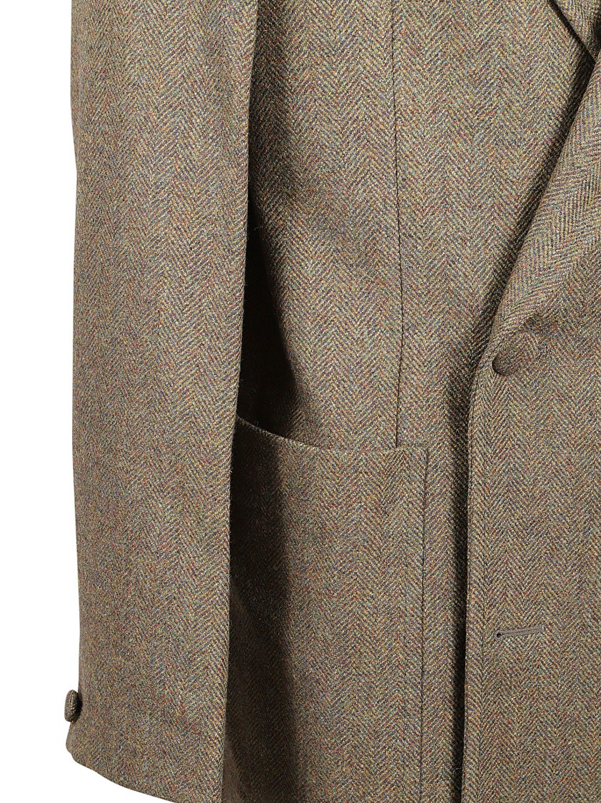 Givenchy Double-breasted Tailored Coat With Herringbone Pattern In Brown