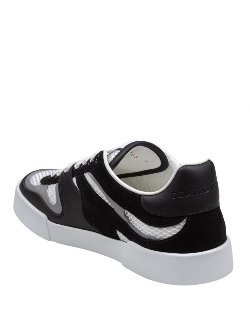 Dolce & Gabbana Portofino Light Low-top Mesh And Leather Sneakers In Grey