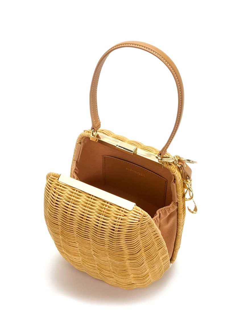 SELF-PORTRAIT SELF-PORTRAIT BROWN RATTAN BAG WITH KEYCHAIN