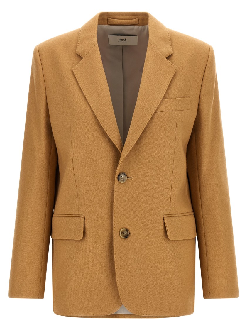 Ami Alexandre Mattiussi Ami Single-breasted Wool Blazer With Structured Shoulders In Gray
