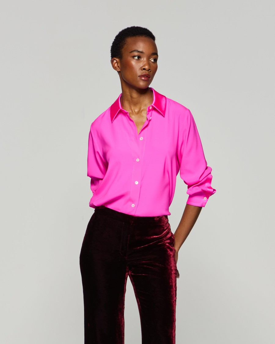 Serena Bute Silk Classic Shirt - Neon Pink In Pink