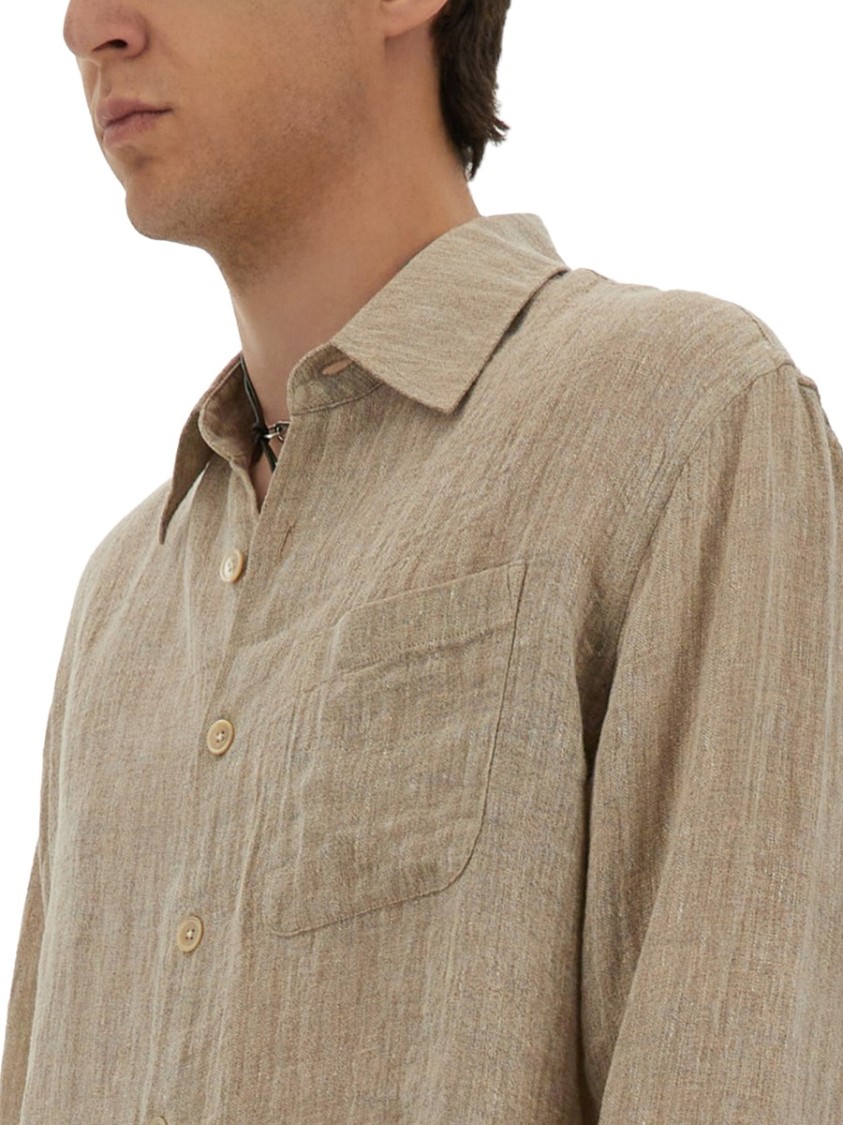 Our Legacy Textured Fabric Long Sleeves Chest Pocket Shirt In Nude