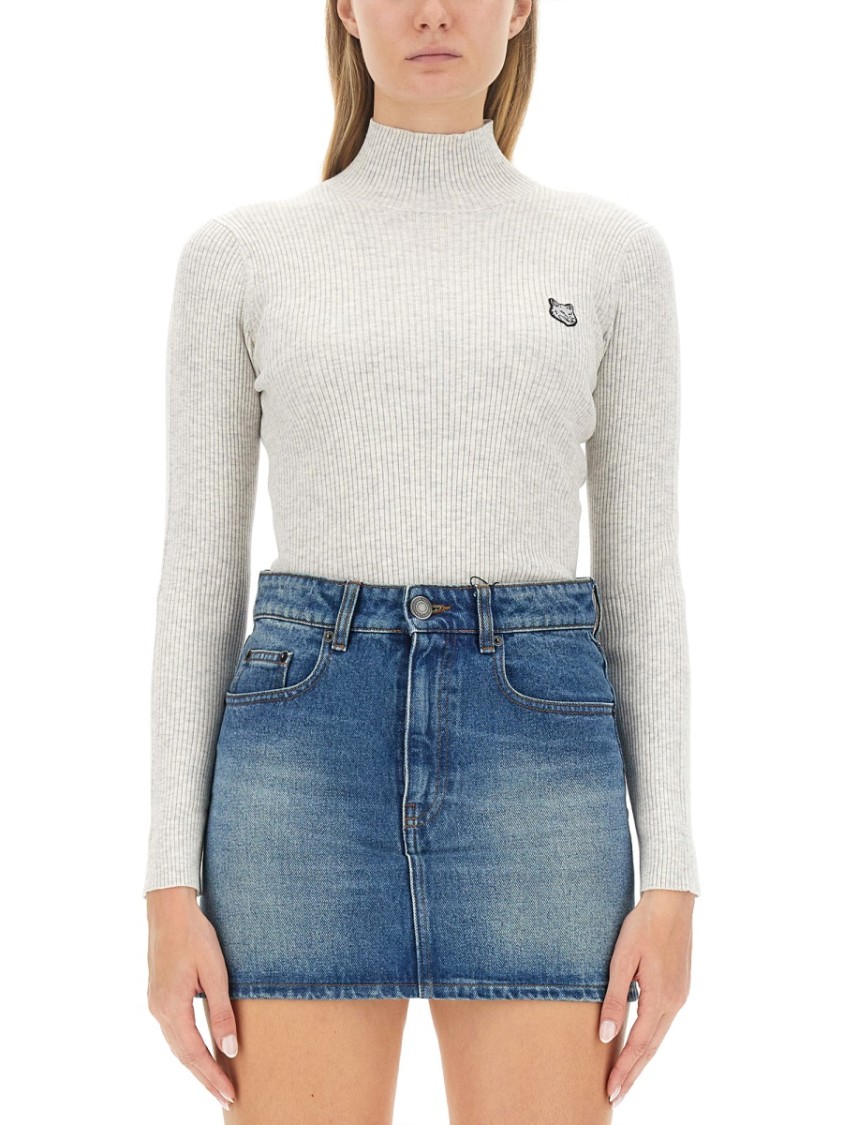 Shop Maison Kitsuné Slim-fit High Neck Jersey In White