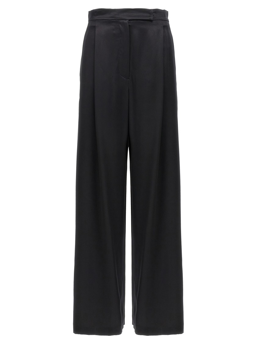 Max Mara High Waist Satin Finish Wide Leg Trousers In Black