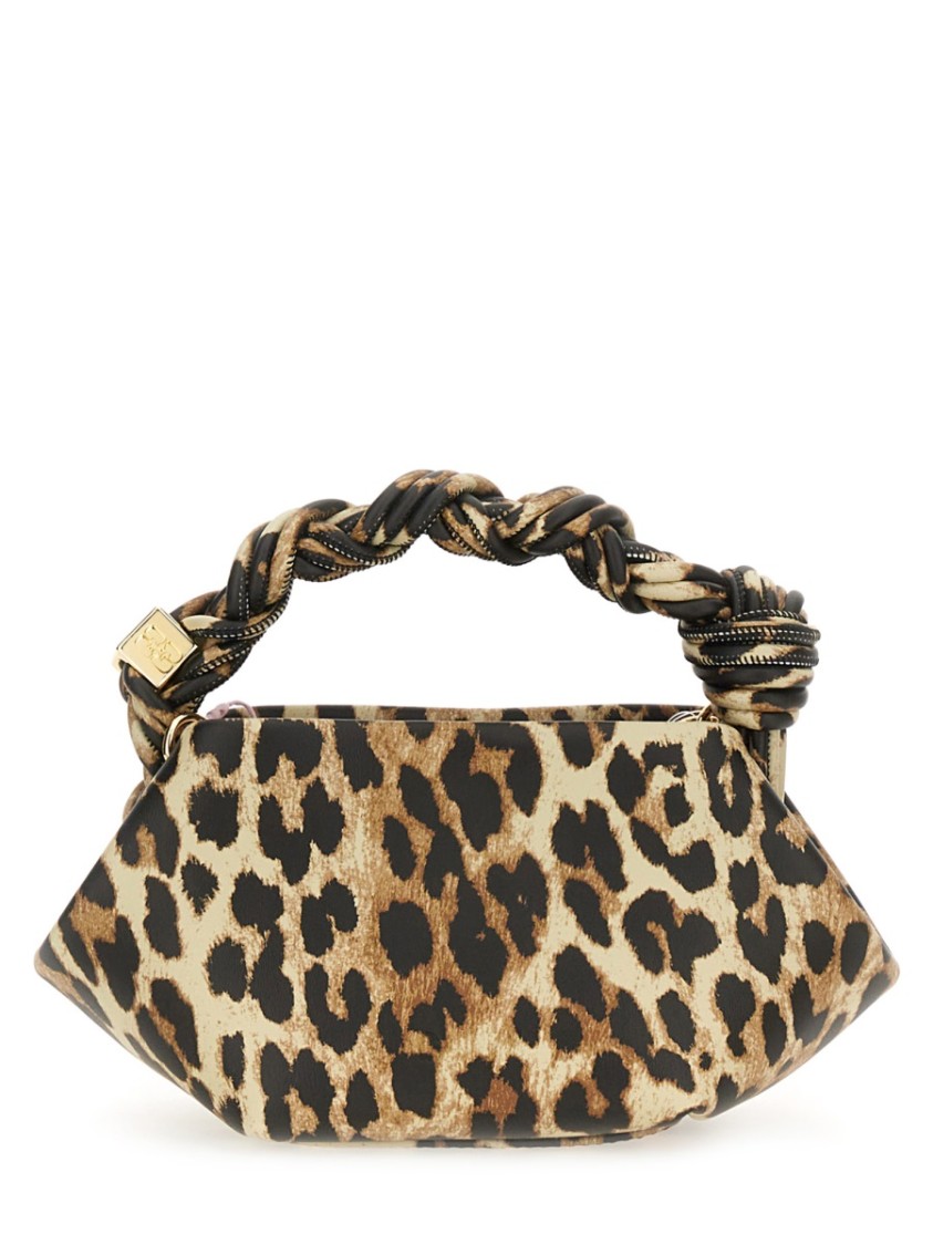 Ganni Leopard Print Mini Bou Bag With Twisted Handle