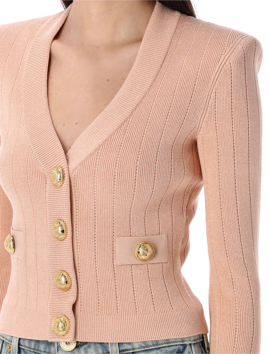 Balmain Fitted Knit Cardigan With Gold Button Accents In Multi