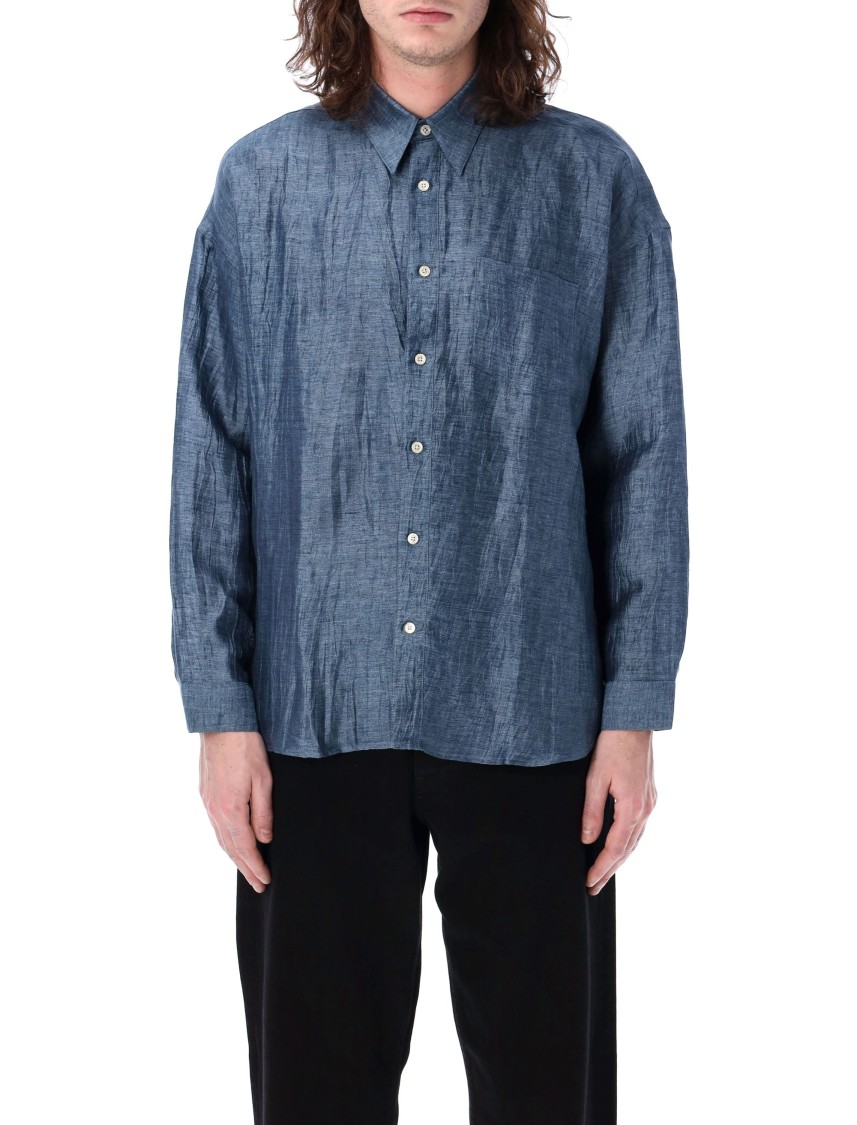 Sunflower Casual Blue Shirt With Crinkled Texture In Blue