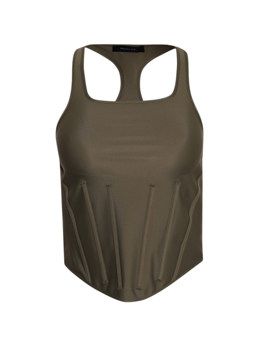 Mugler Corset Top Khaki In Green