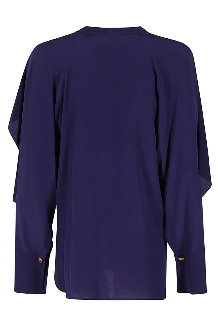 Shop Victoria Beckham Ruffled Silk Romantic Blouse In Blue