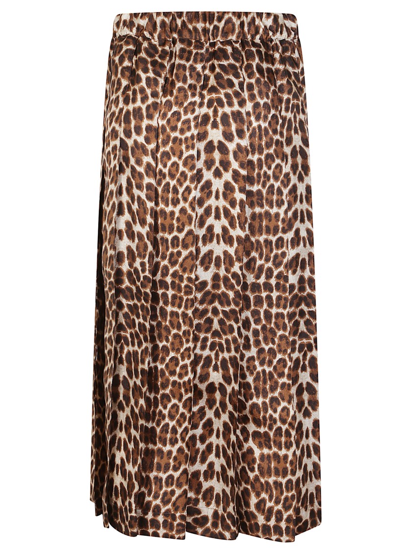 P.a.r.o.s.h . Pleated Leopard Print Maxi Skirt With Elastic Waist In Animal Print