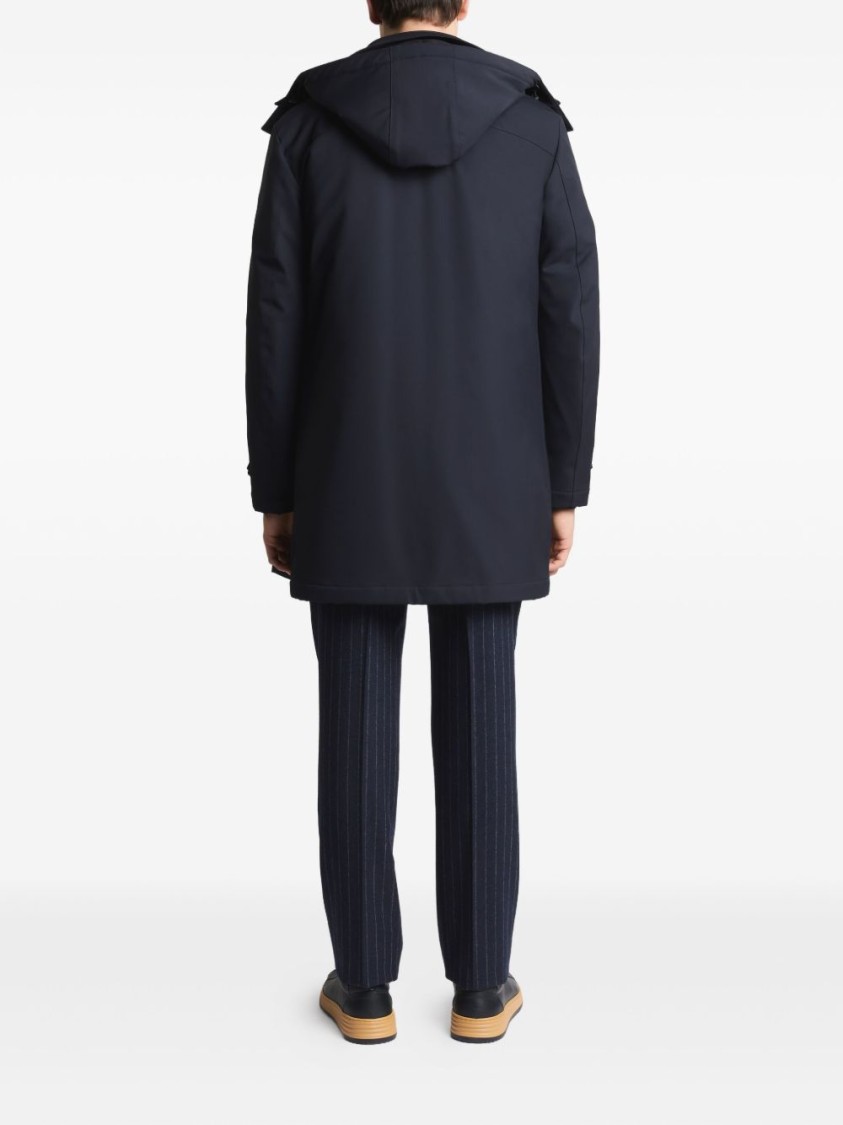 Fay Navy Blue Classic Coat With Removable Inner Layer And Hood In Black