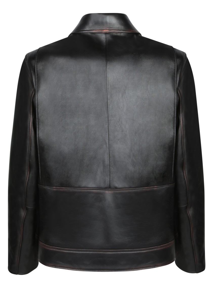 Paul Smith Distressed Brown Leather Jacket With Central Zipper And Side Pockets
