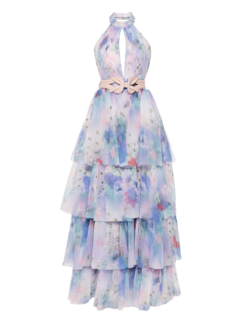 Saiid Kobeisy Floral Printed Long Dress In Purple