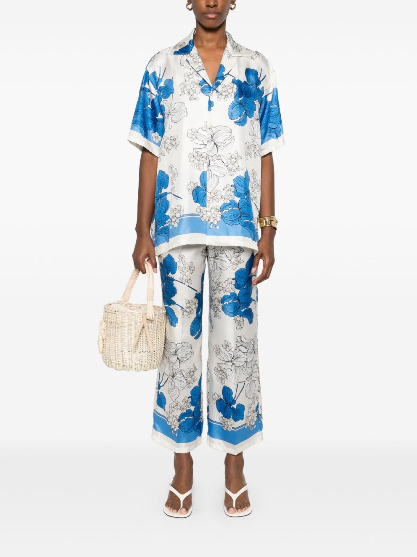 Shop P.a.r.o.s.h Parosh Serenella Floral Print Wide-leg Trousers In White