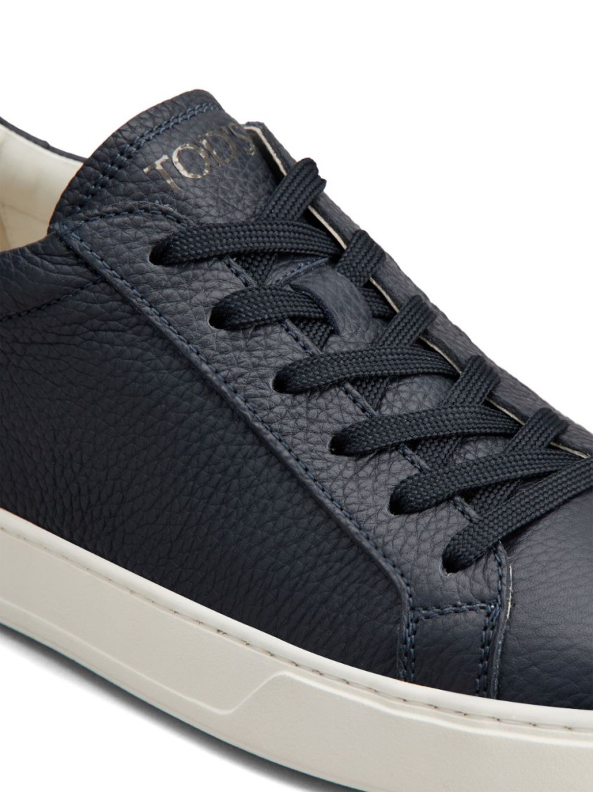Shop Tod's Textured Leather Lace-up Sneakers With Contrasting Sole In Grey