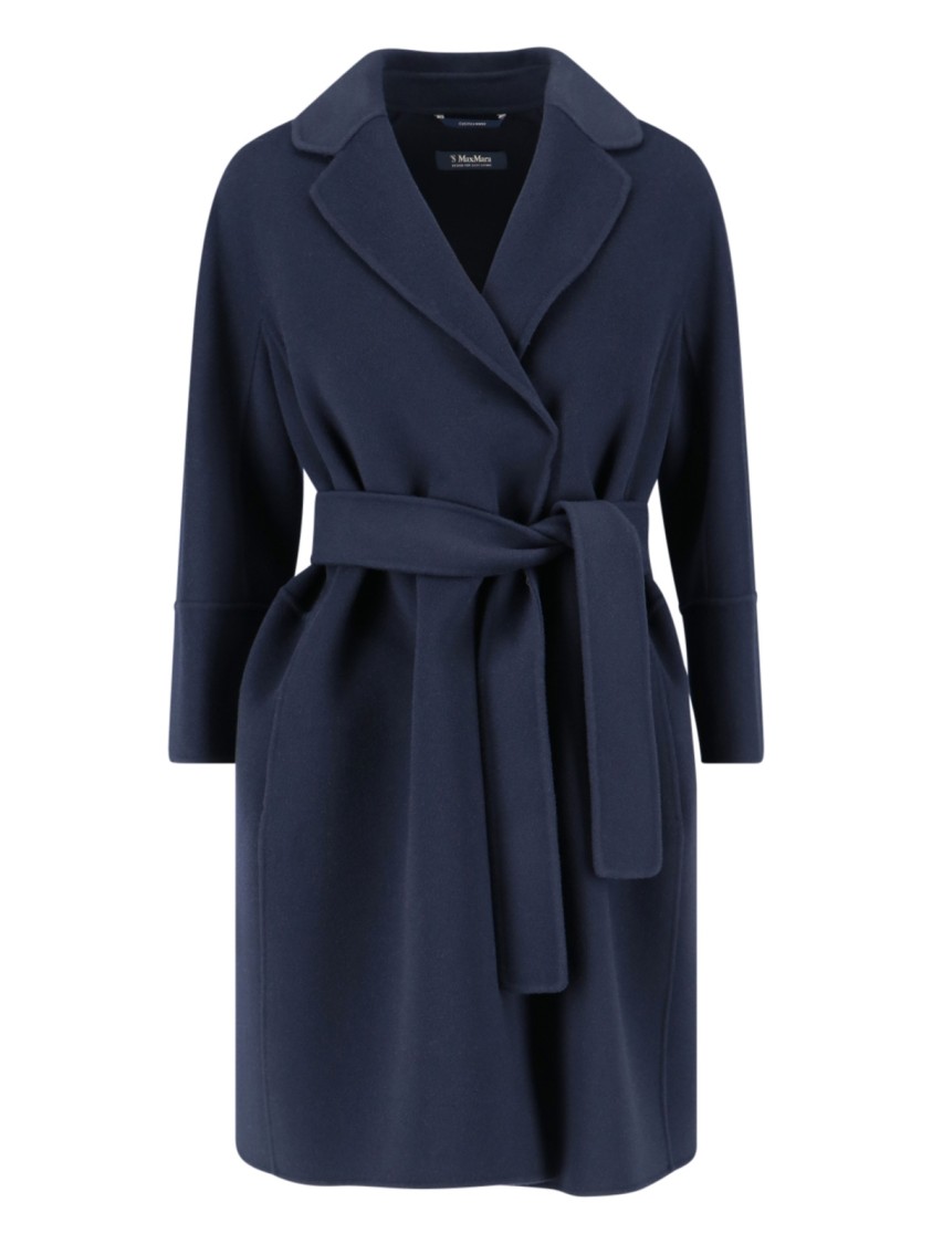 Max Mara Short Navy Virgin Wool Coat With Classic Lapel In Blue