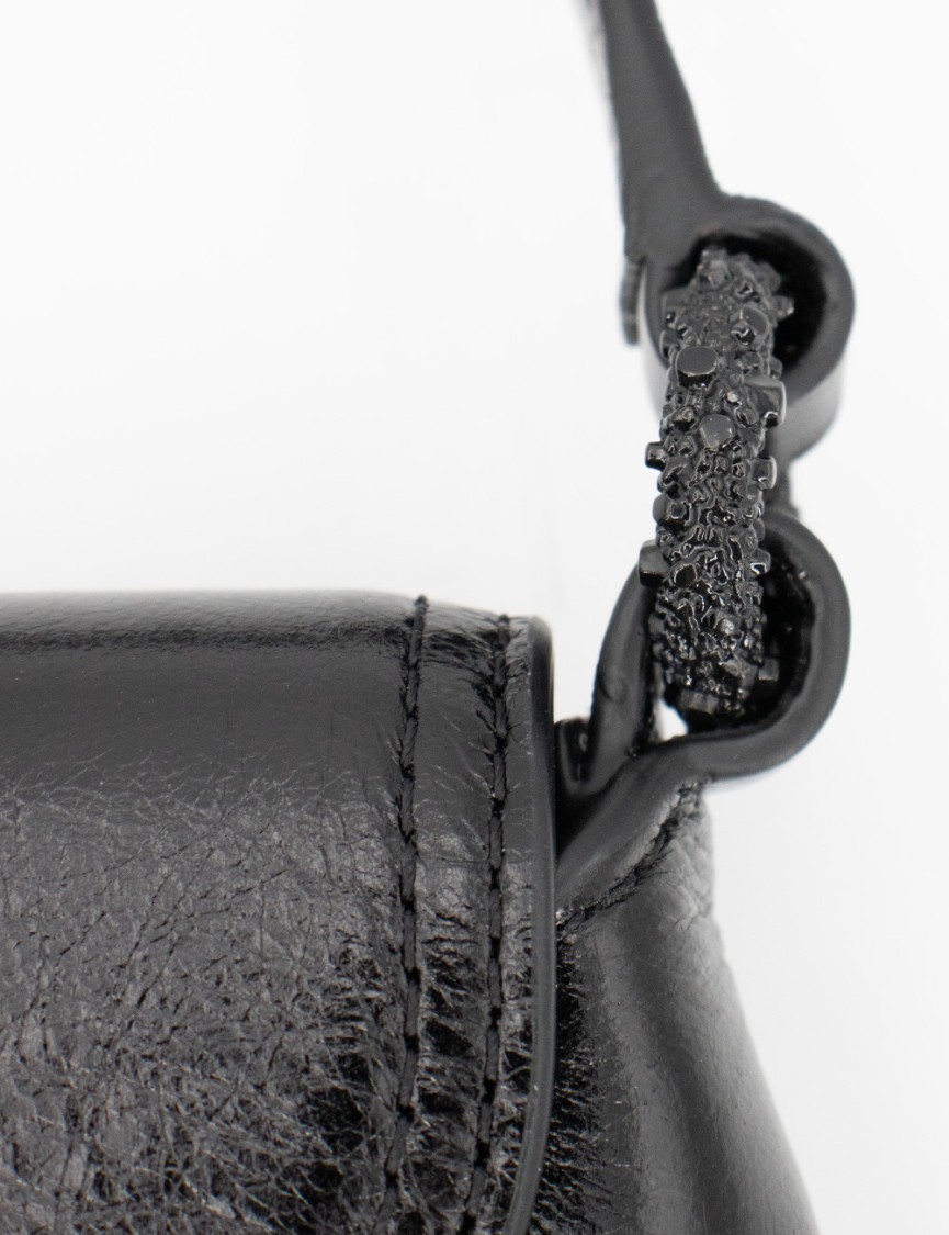 Pinko Vintage Patent-finish Black Handbag With Heart-shaped Buckle