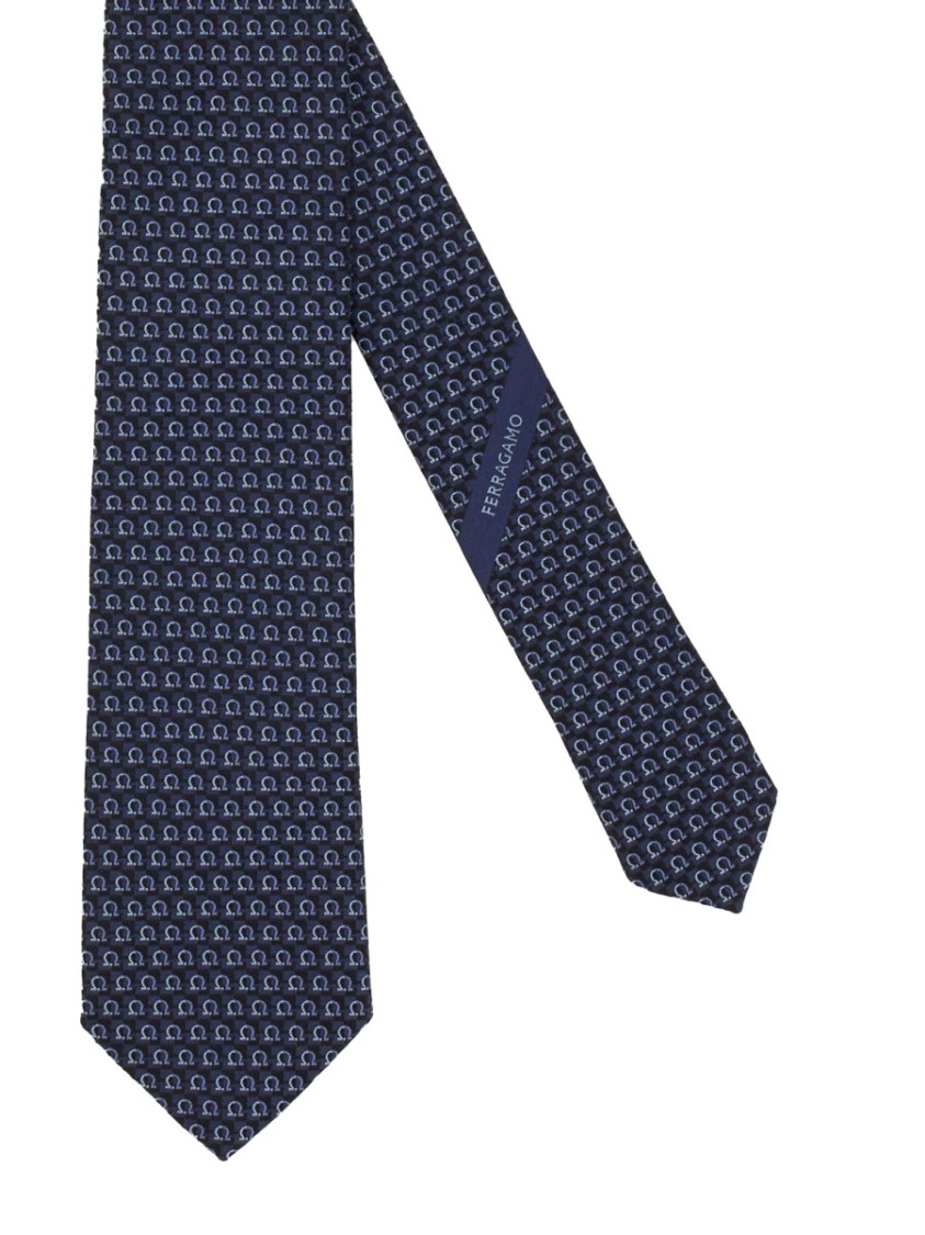 Ferragamo Geometric Pattern Silk Tie With Refined Finish In Blue