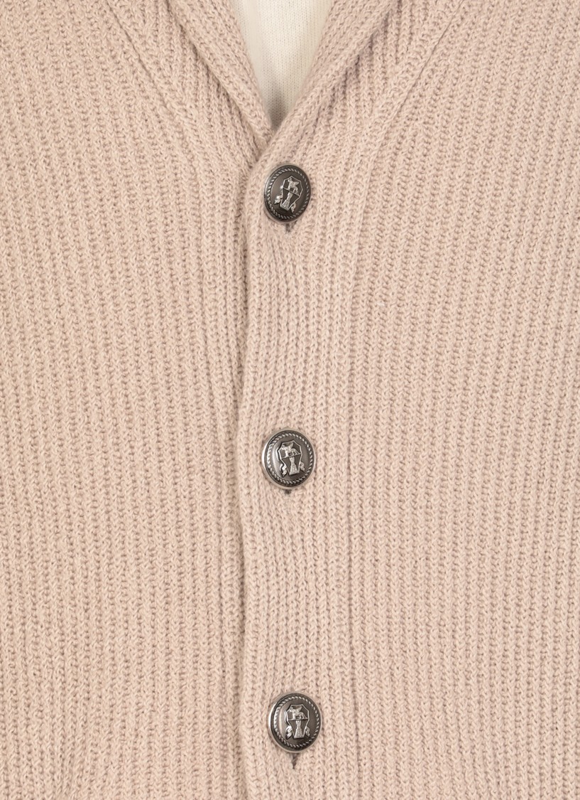Brunello Cucinelli Beige Cotton Knitted Cardigan In Neutrals