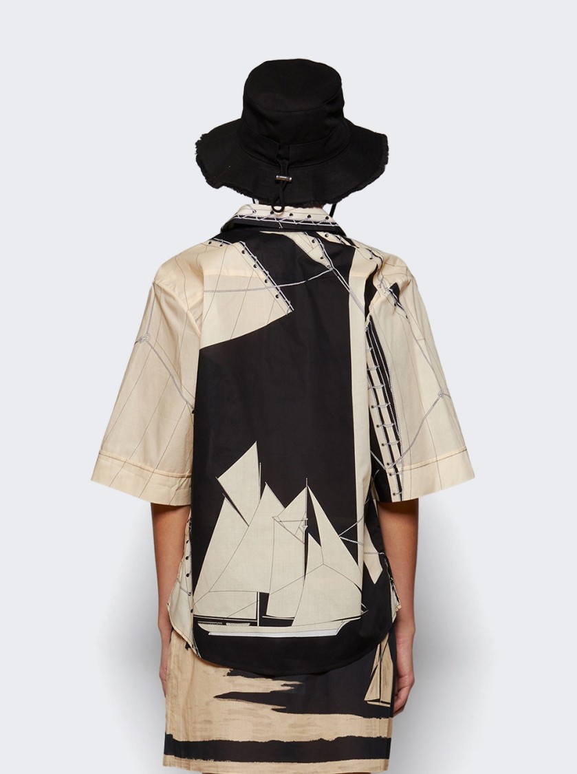 Johanna Ortiz Salty Promises Shirt In Sailboats Ecru Black In Neutrals