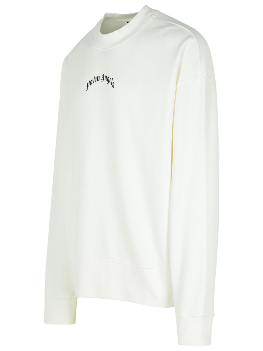 PALM ANGELS PALM ANGELS CONTRAST LOGO LETTERING WHITE COTTON SWEATSHIRT 