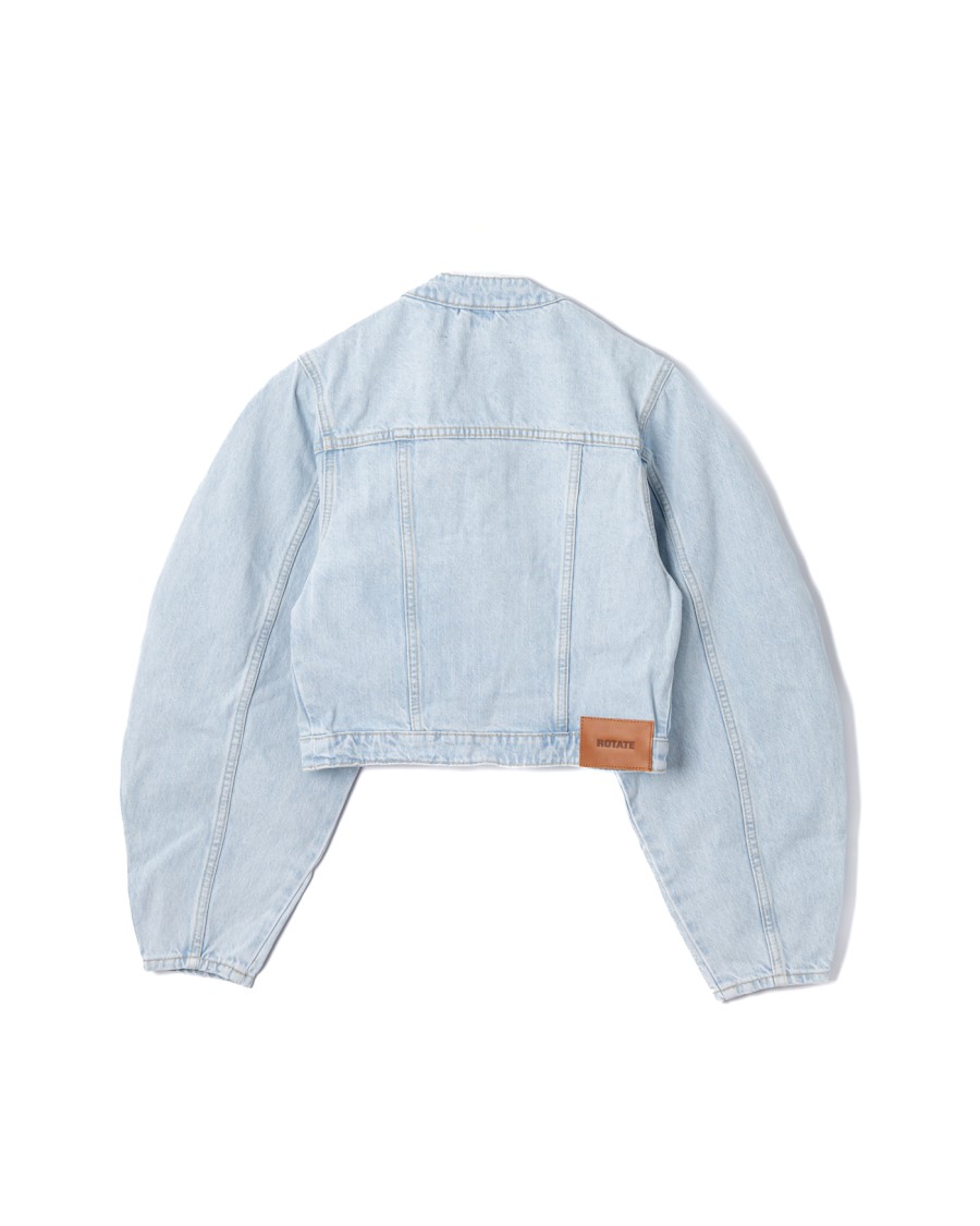 Rotate Birger Christensen Rotate Cropped Round Sleeve Denim Jacket In Light Blue