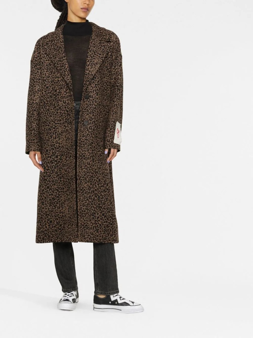 Golden Goose Cocoon Coat In Faded Leopard Jacquard Wool In Brown