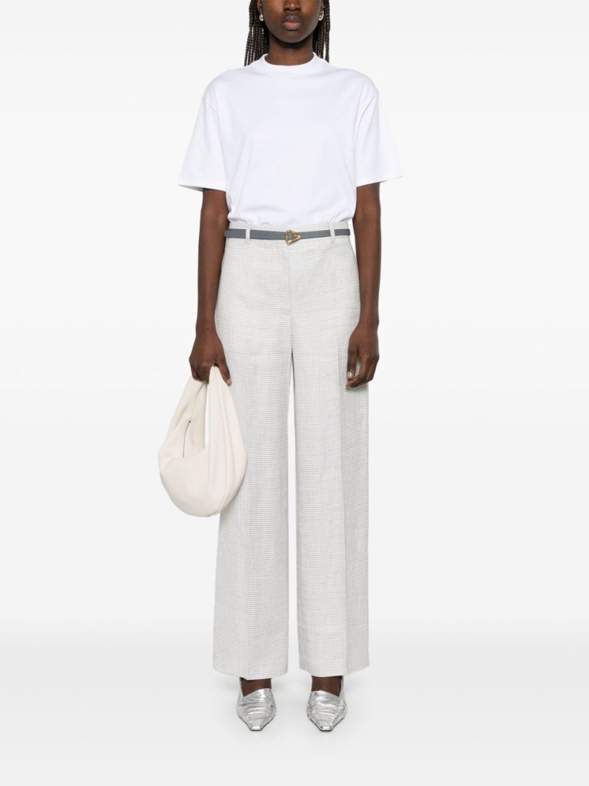 Shop Theory Grey Linen Blend Houndstooth Trousers In White