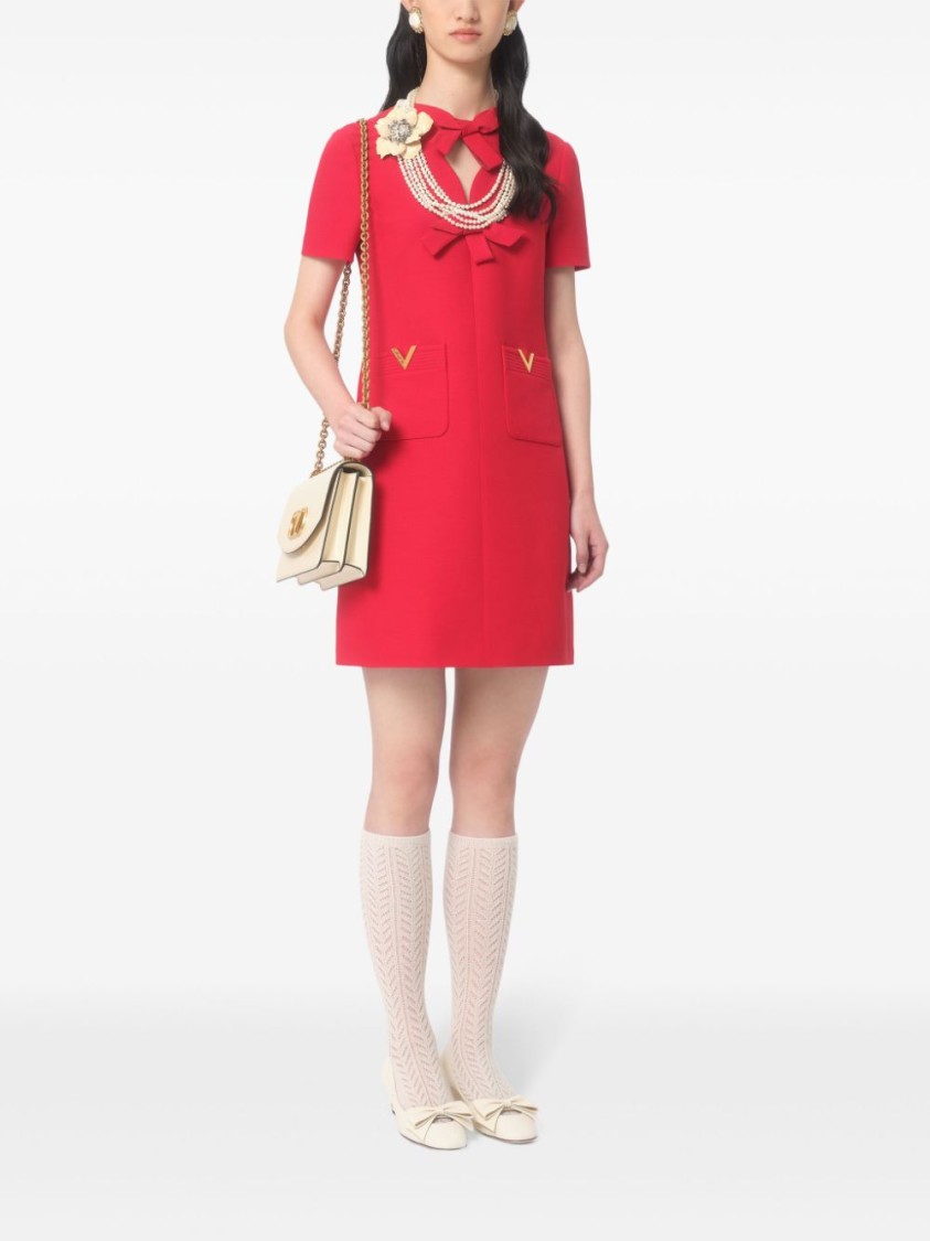 Valentino Fitted Red Dress With Decorative Bows