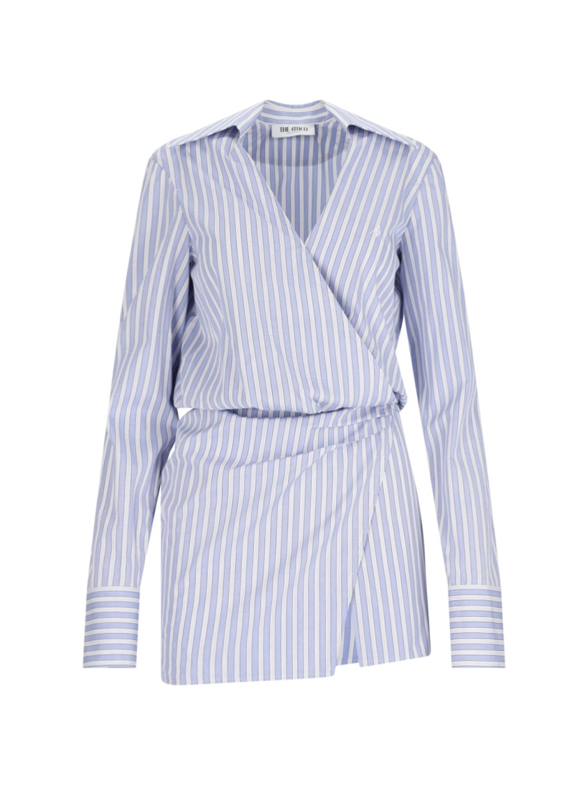 Attico Mini Dress With Stripes And Wrap Design In Blue