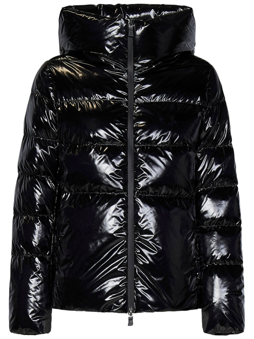 Herno High Collar Long Sleeves Shiny Finish Side Pockets In Black