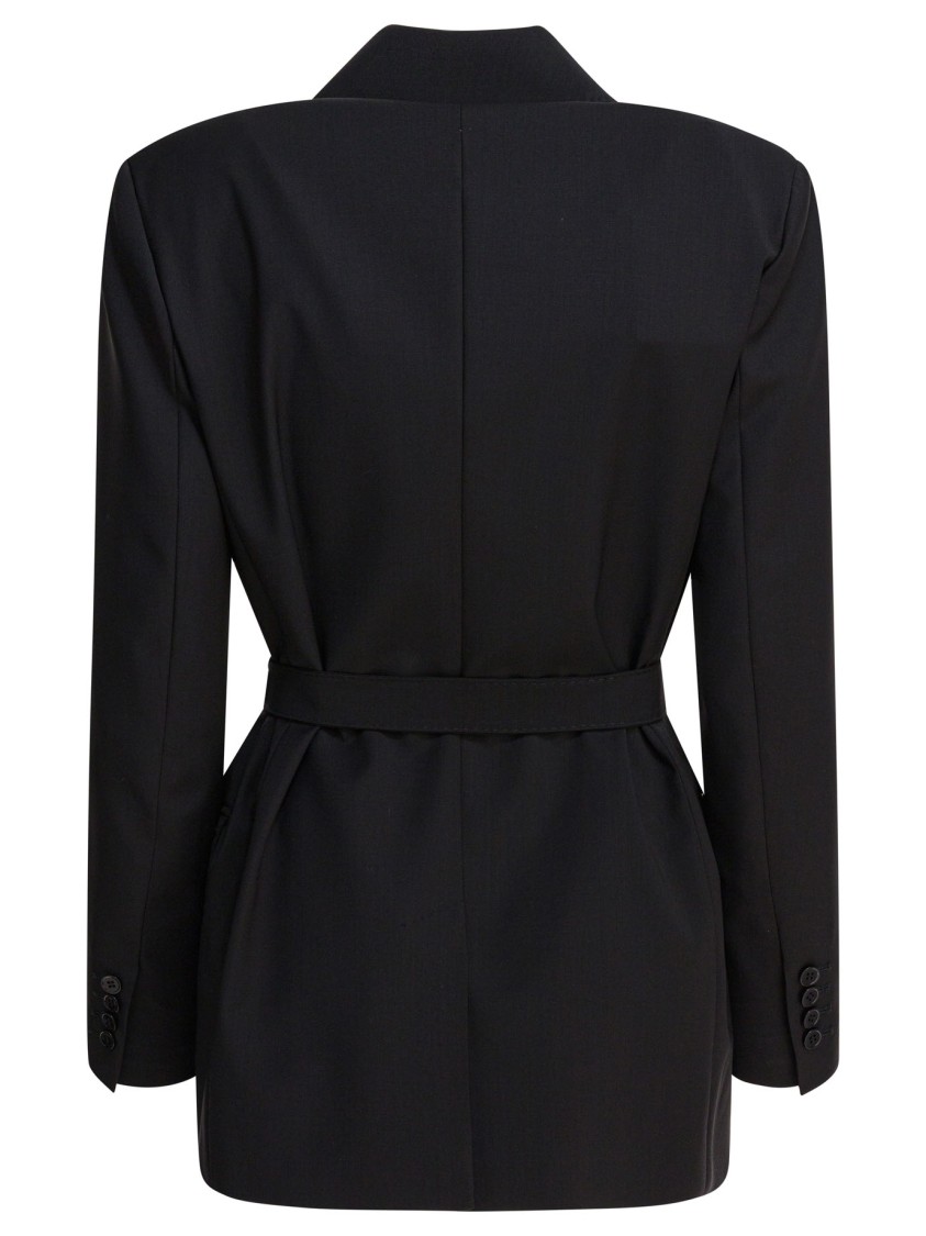 Max Mara Waist Belted Flap Pockets Notched Lapels In Black