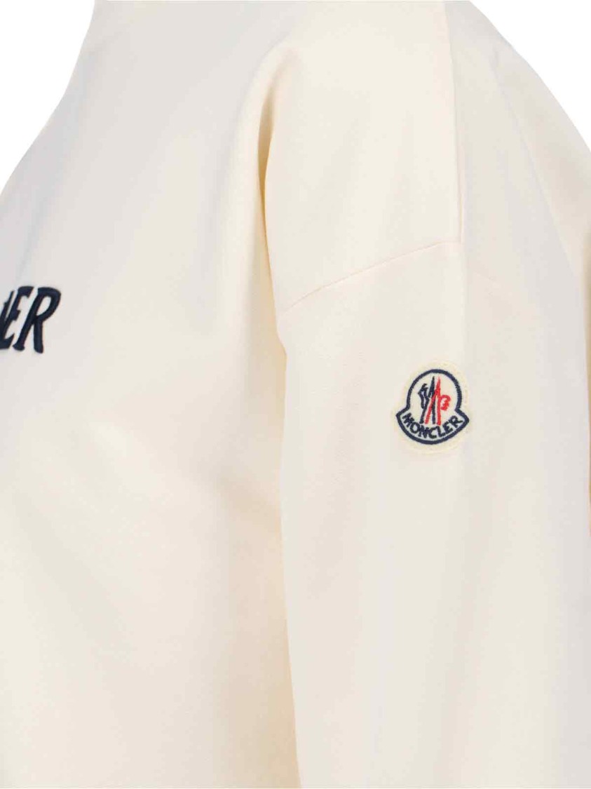 Moncler Crewneck Cotton Sweatshirt With Embroidered Logo And Multicolor Patch In Neutral