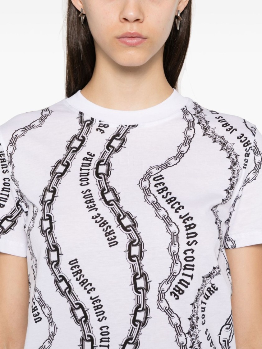 Shop Versace Jeans Couture Chain Pattern T-shirt In White