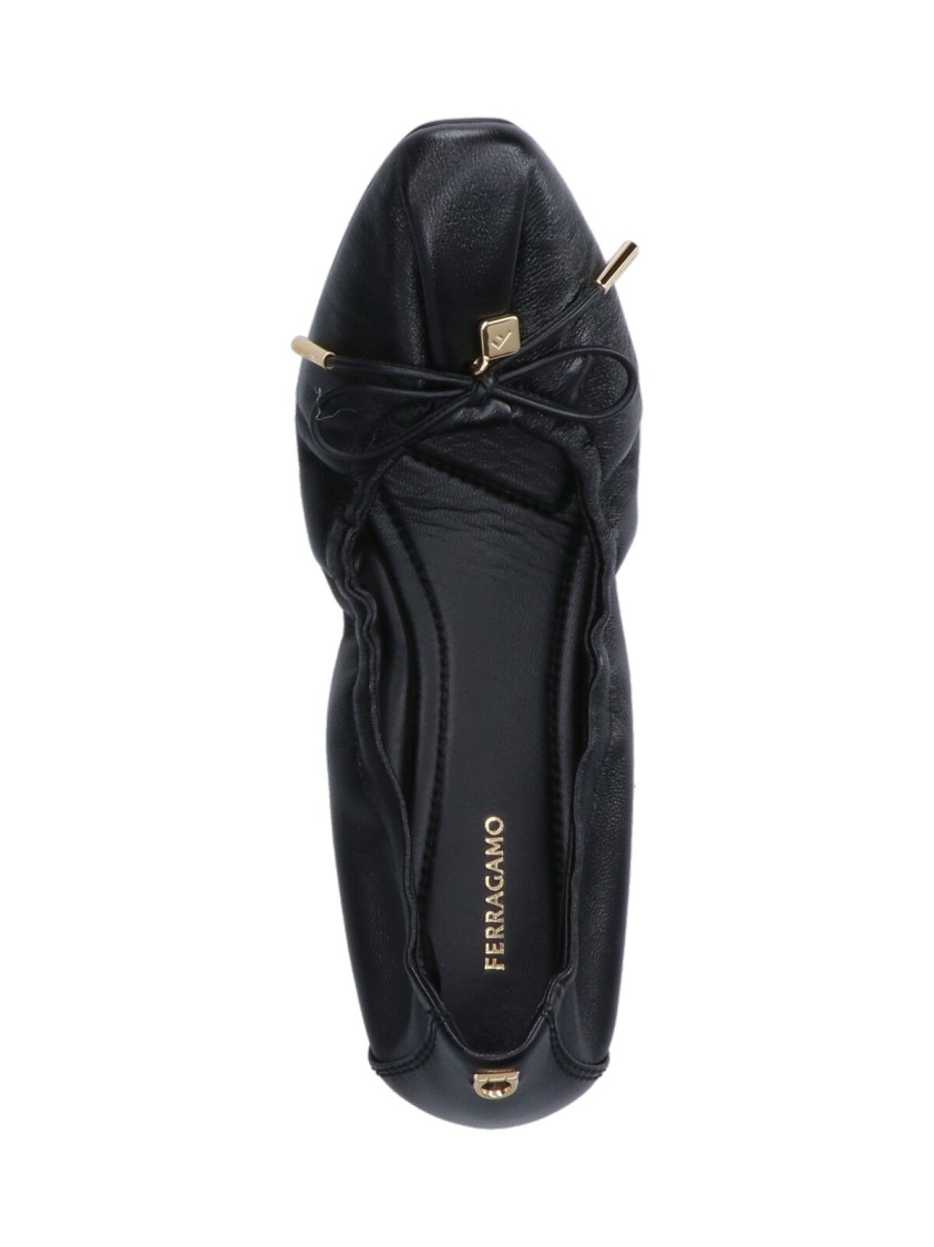 Ferragamo Ruched Ballerinas With Bow – Black