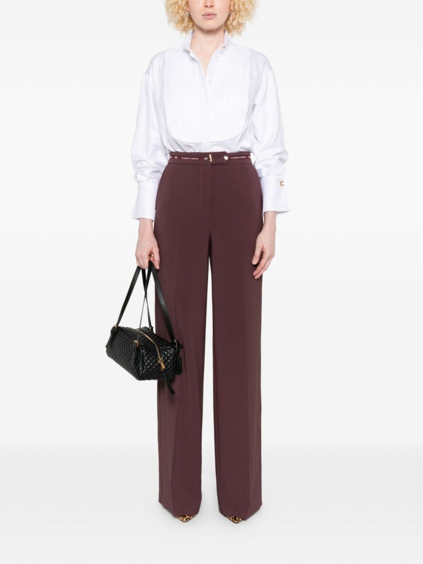 Elisabetta Franchi High-waisted Tailored Trousers With Subtle Logo Detail In Burgundy