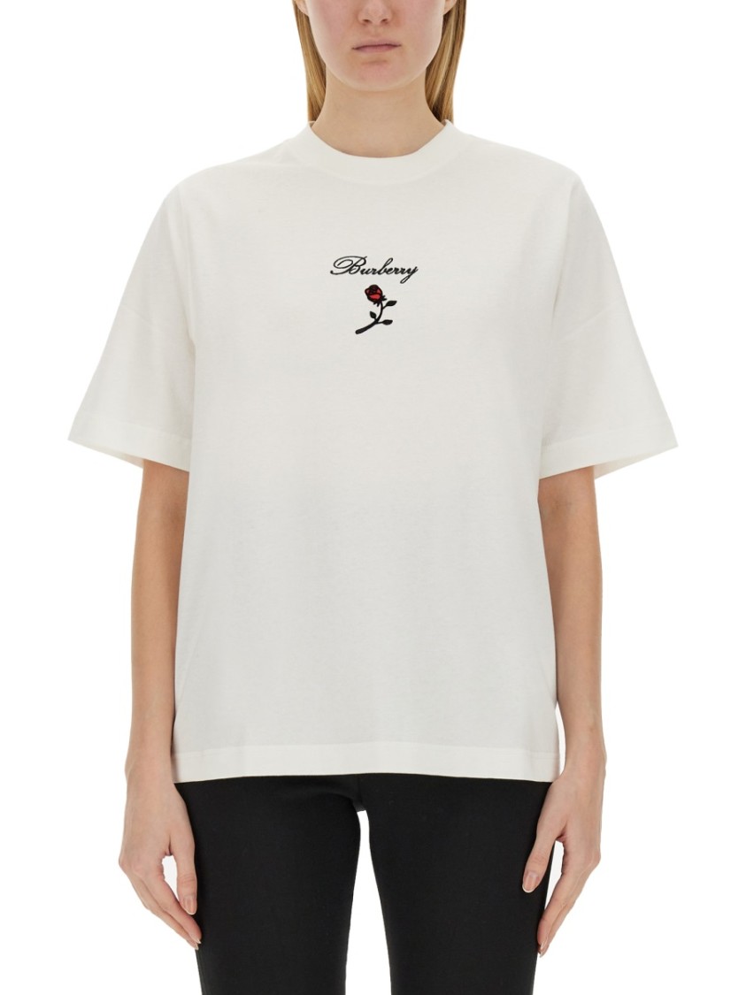 Burberry Crew Neck Floral Motif Short Sleeves T-shirt In White