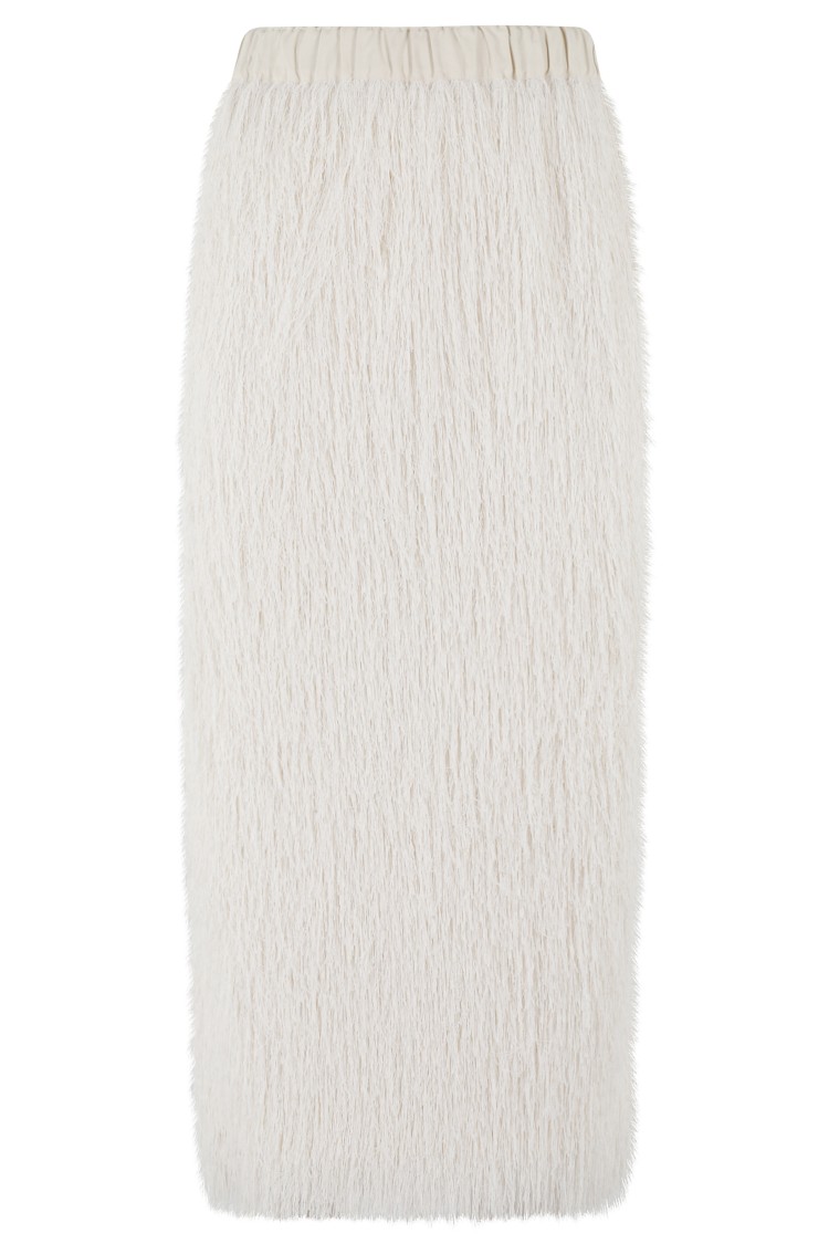 Shop Alysi Knee-length Fringe Skirt With Elastic Waistband In Neutrals