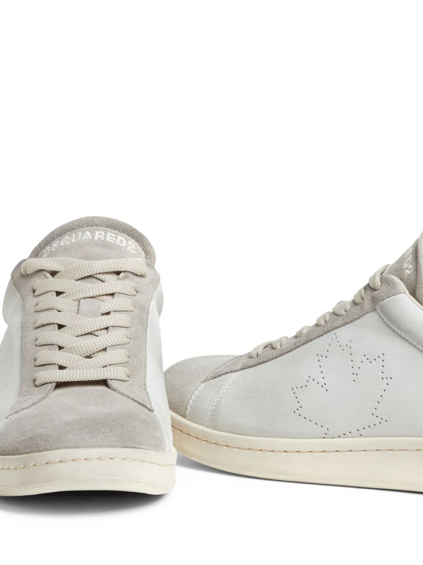 Dsquared2 Dirty Maple Leaf Boxer Leather Sneakers In White