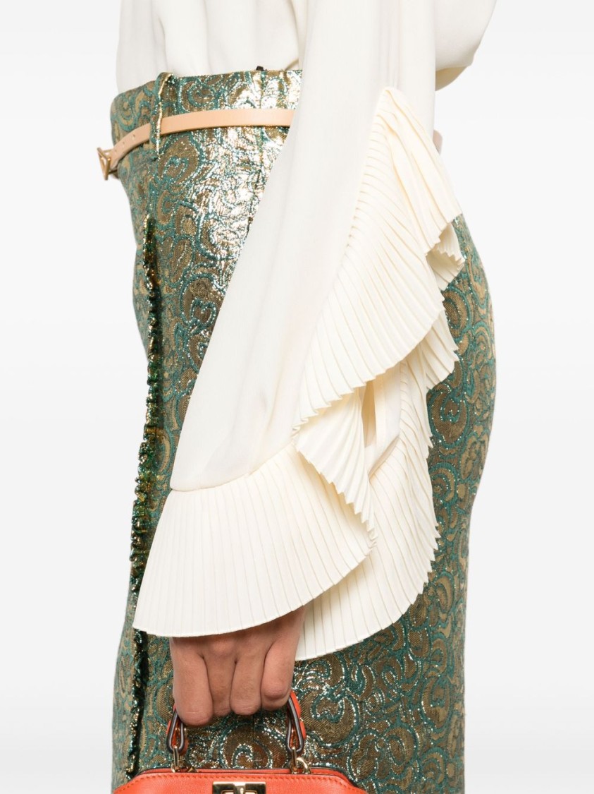N°21 White Pleated Ruffle Sleeve Blouse In White