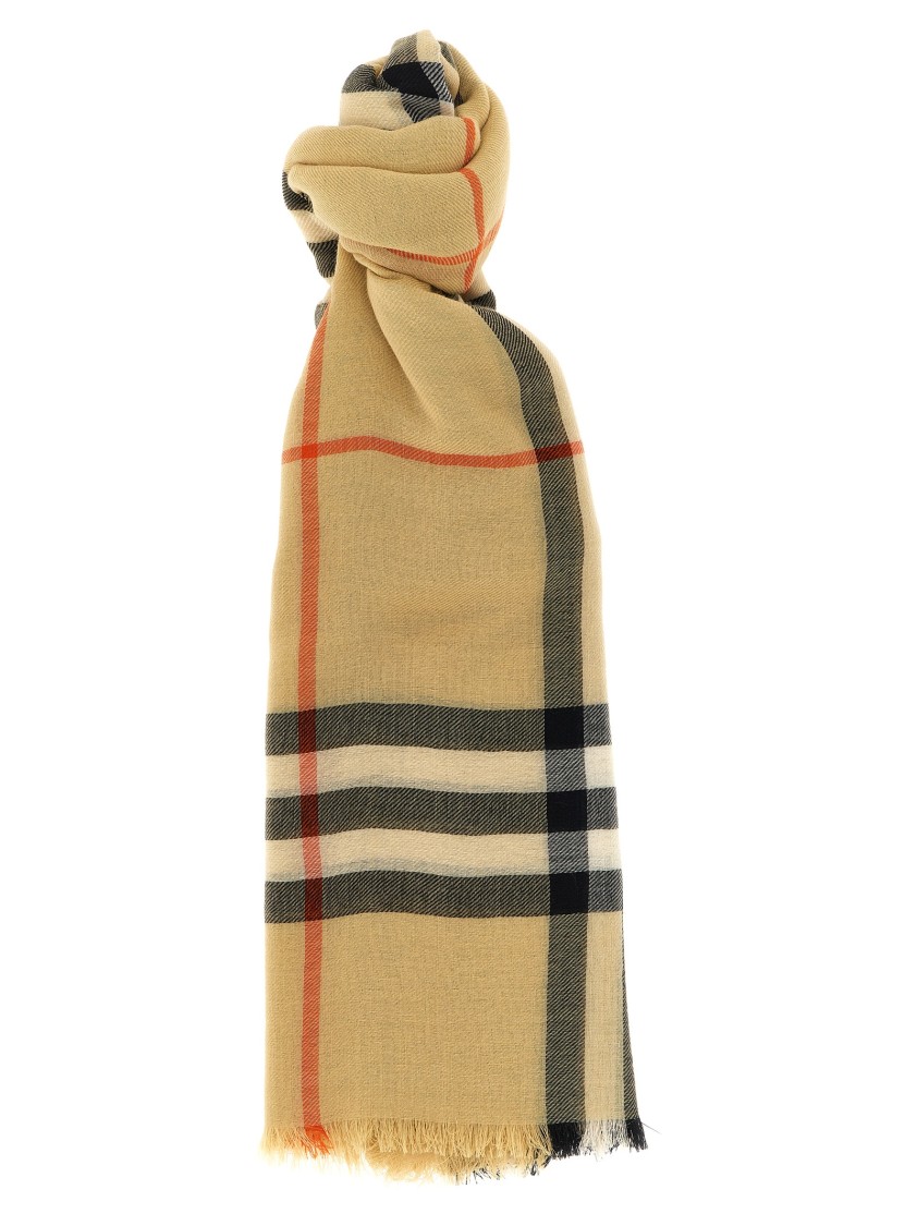 Burberry Check Wool Scarf Scarves And Foulards Beige In Green