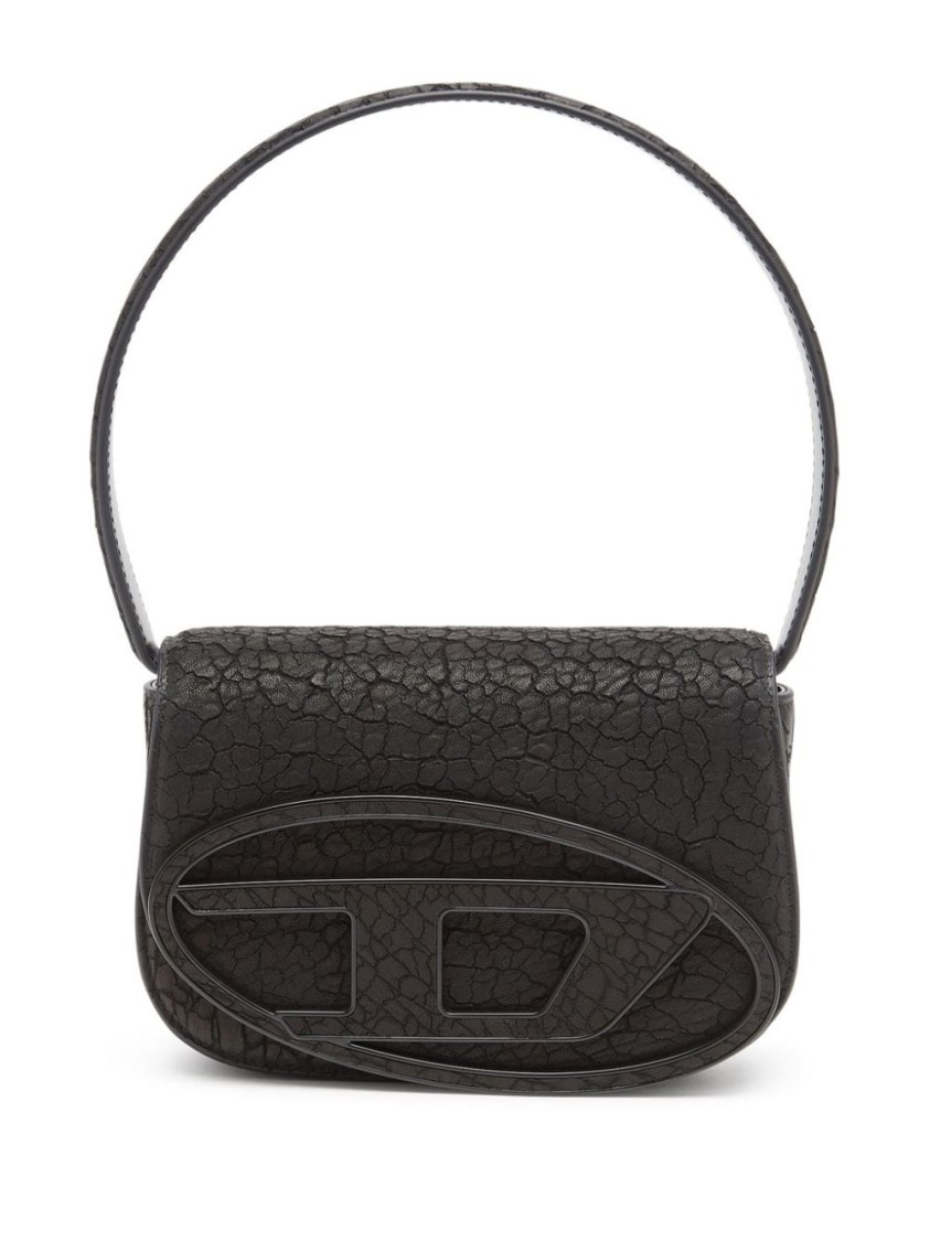 Diesel 1dr Leather Shoulder Bag With Dry Finish In Black