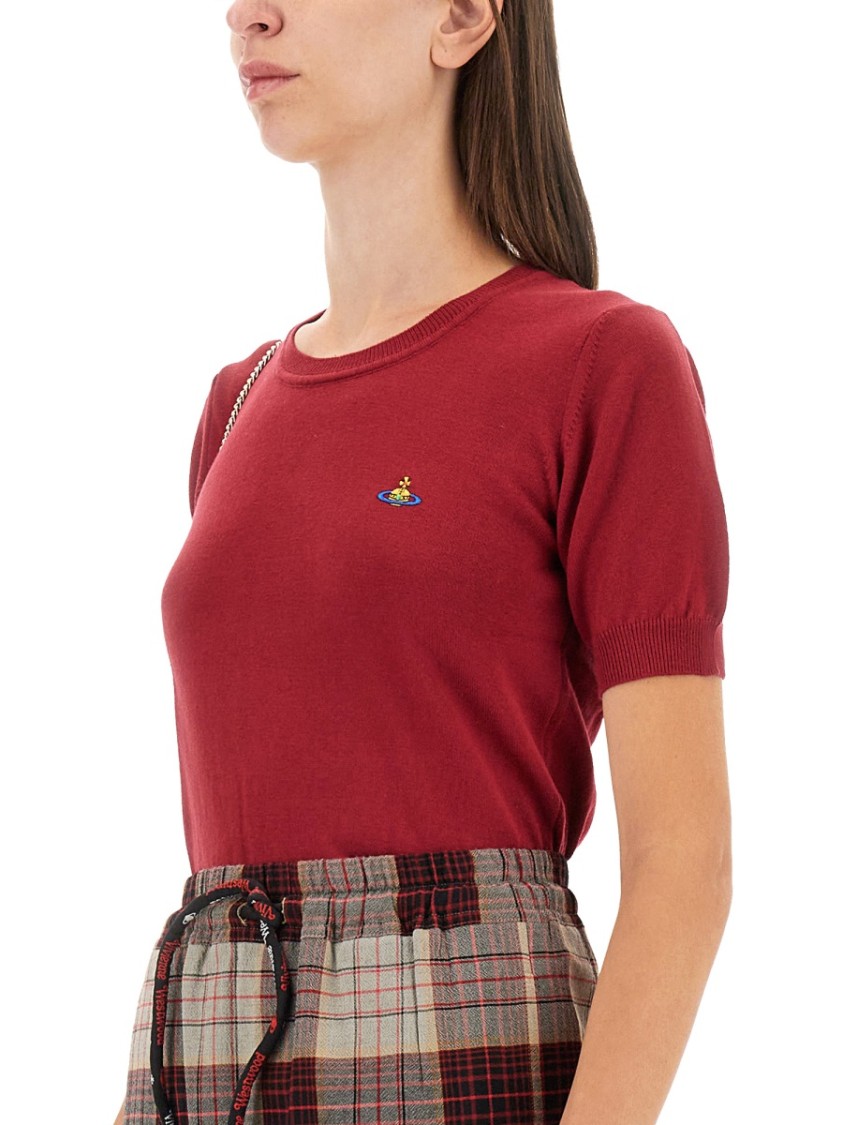 Vivienne Westwood Red Embroidered Logo Sweater In Burgundy